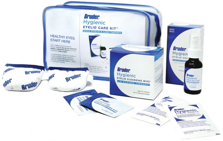 The Bruder Hygienic Eyelid Care Kit to help relieve dry eye and contact lens discomfort